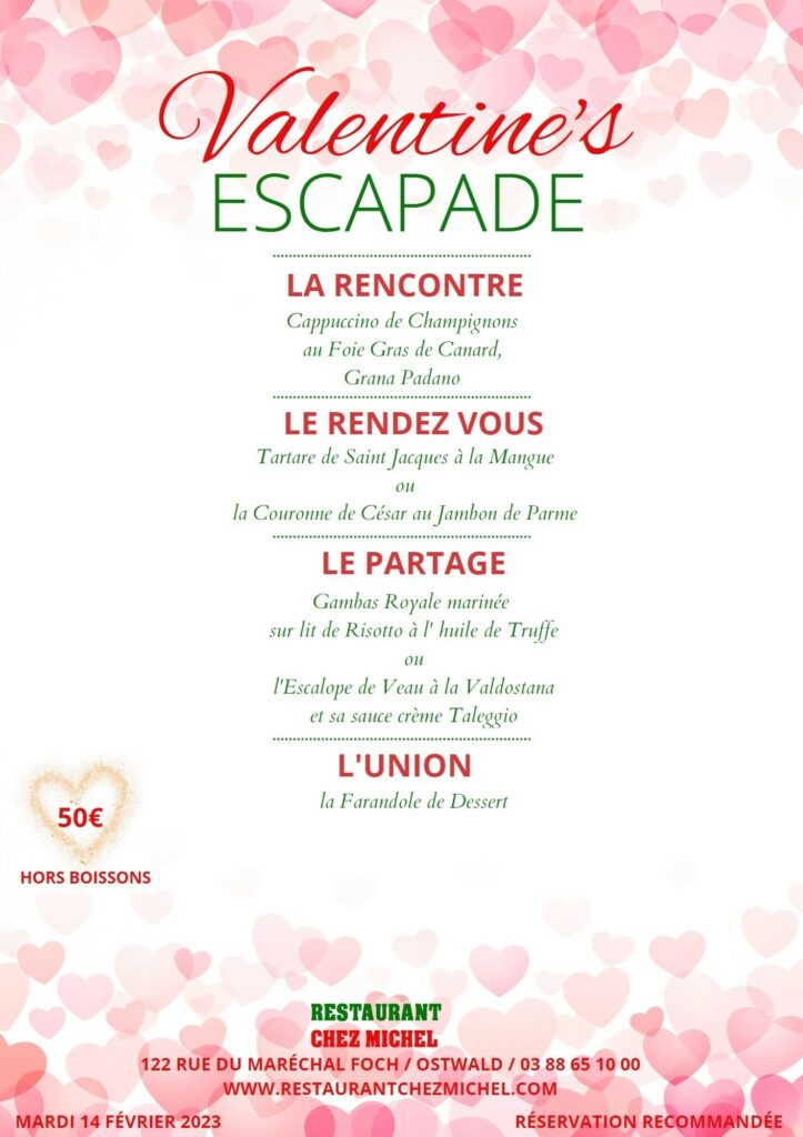 MENU SAINT VALENTIN 2023 – Restaurant Chez Michel